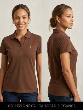 Collezione C2 Women’s Brown Polo Shirt - Embroidered Logo - Classic Fit - Size 4
